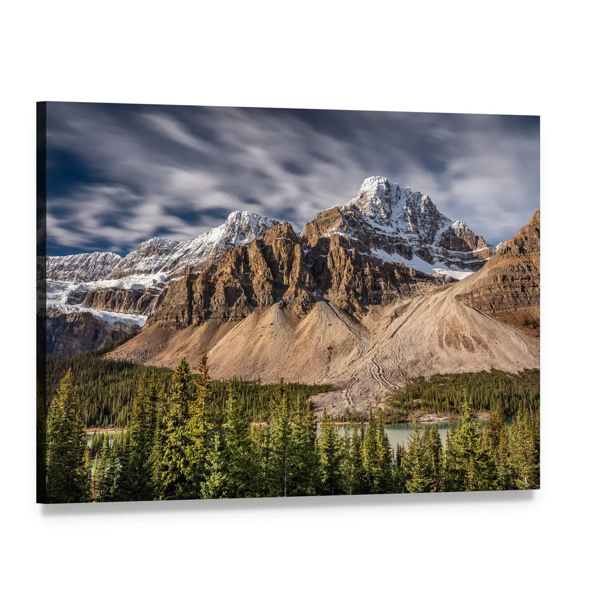 Mont Crowfoot Snow-capped Peaks and Lake Canvas Wall Art, single panel gallery wrapped canvas, angled product view