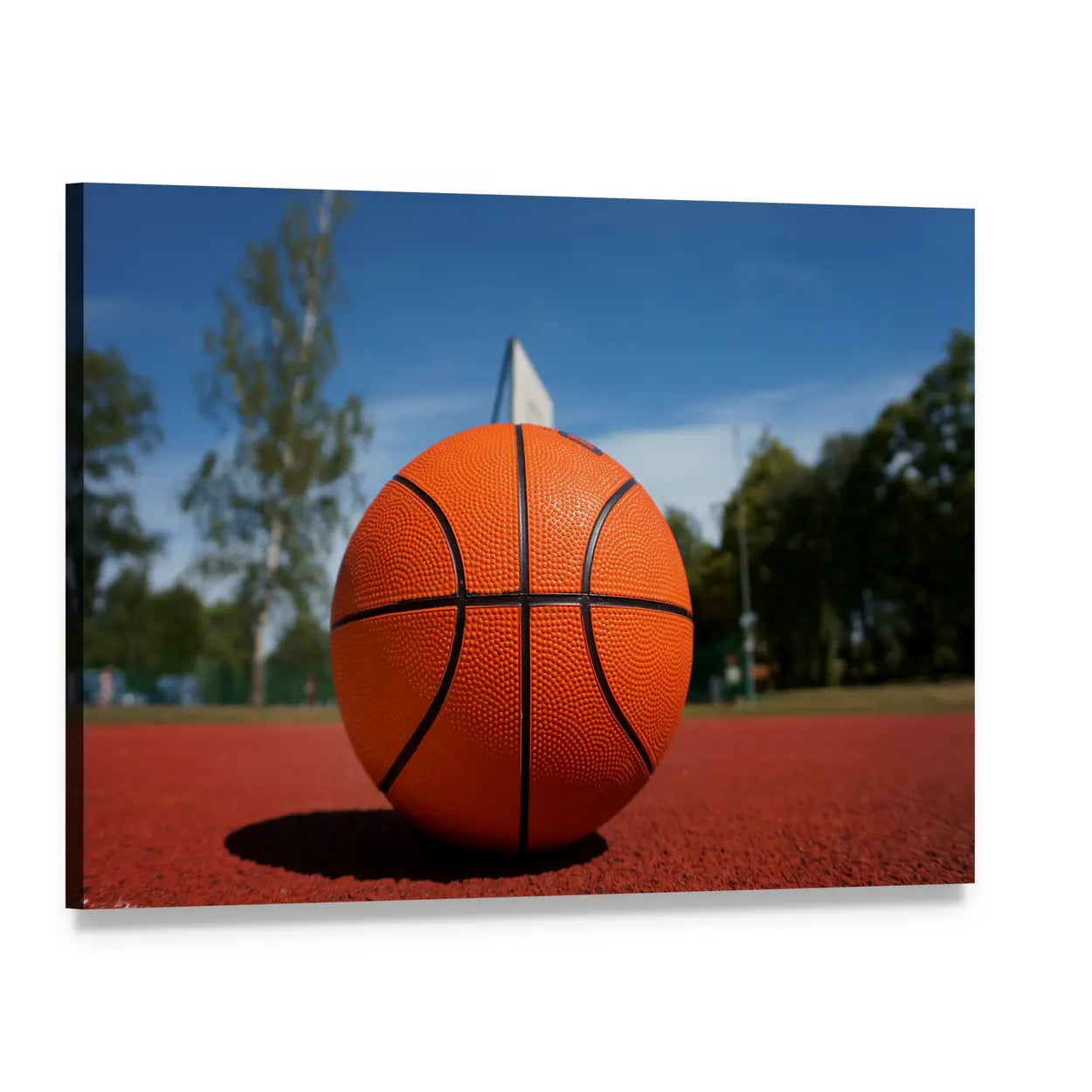 Close-up Basketball on Outdoor Court Canvas Wall Art, single panel gallery wrapped canvas, angled product view