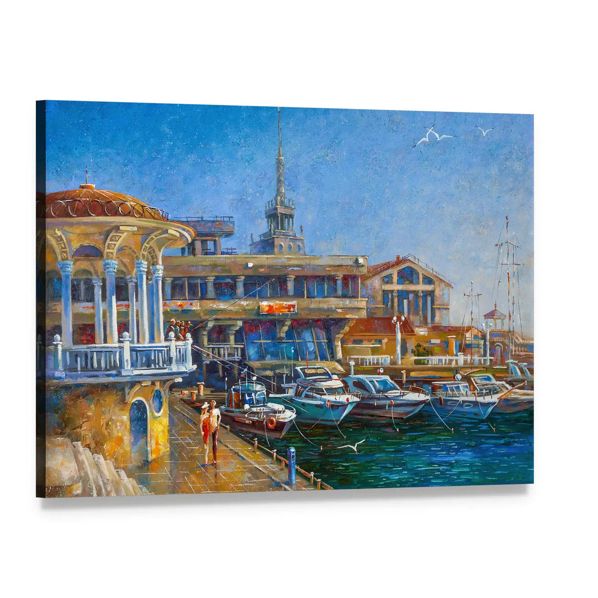Sochi Harbor with Docked Boats Canvas Wall Art, single panel gallery wrapped canvas, angled product view