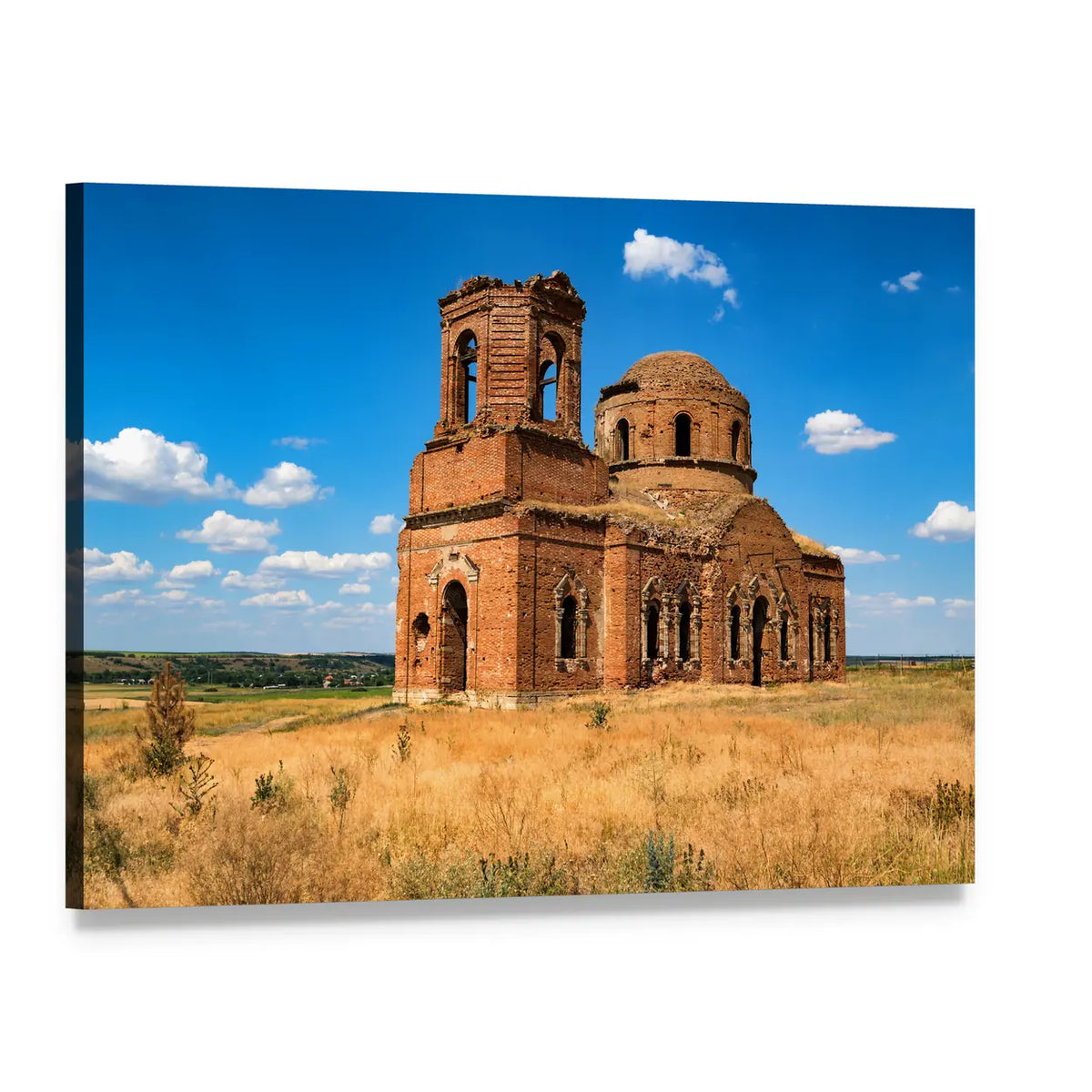 Ruined Orthodox Cathedral Canvas Wall Art, single panel gallery wrapped canvas, angled product view