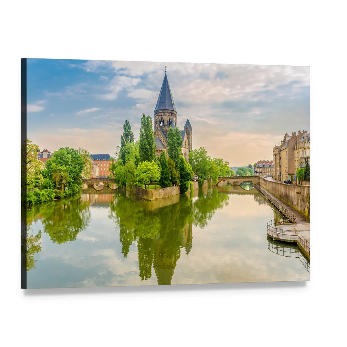 Temple Neuf in Metz Canvas Wall Art, single panel gallery wrapped canvas, angled product view
