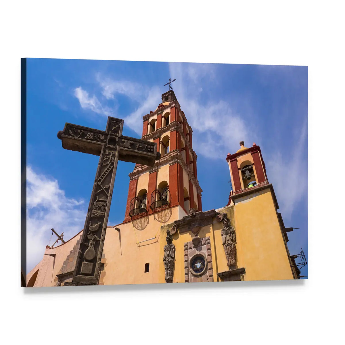 Colonial Church with Bell Tower Canvas Wall Art, single panel gallery wrapped canvas, angled product view