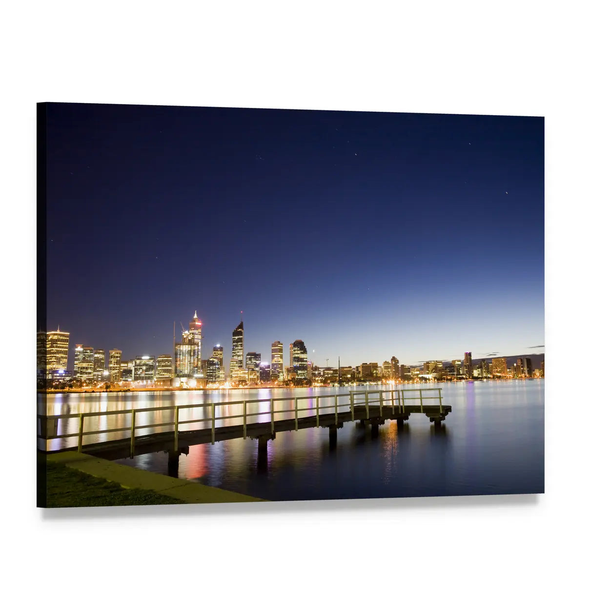 Perth River Night Skyline Canvas Wall Art, single panel gallery wrapped canvas, angled product view