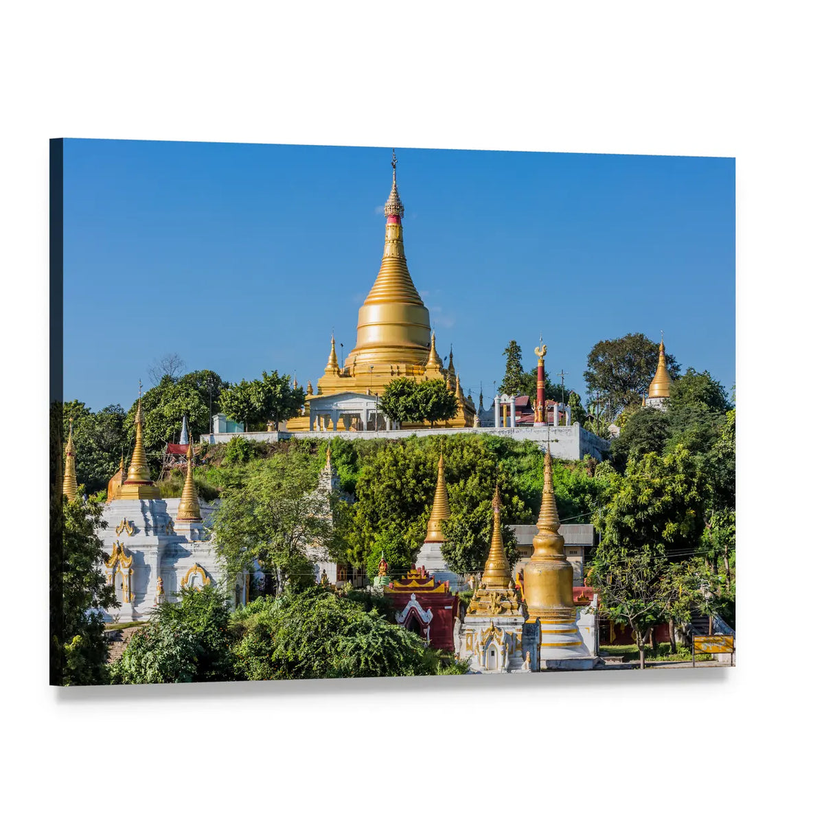 Temples on Sagaing Hills Near Mandalay Canvas Wall Art, single panel gallery wrapped canvas, angled product view