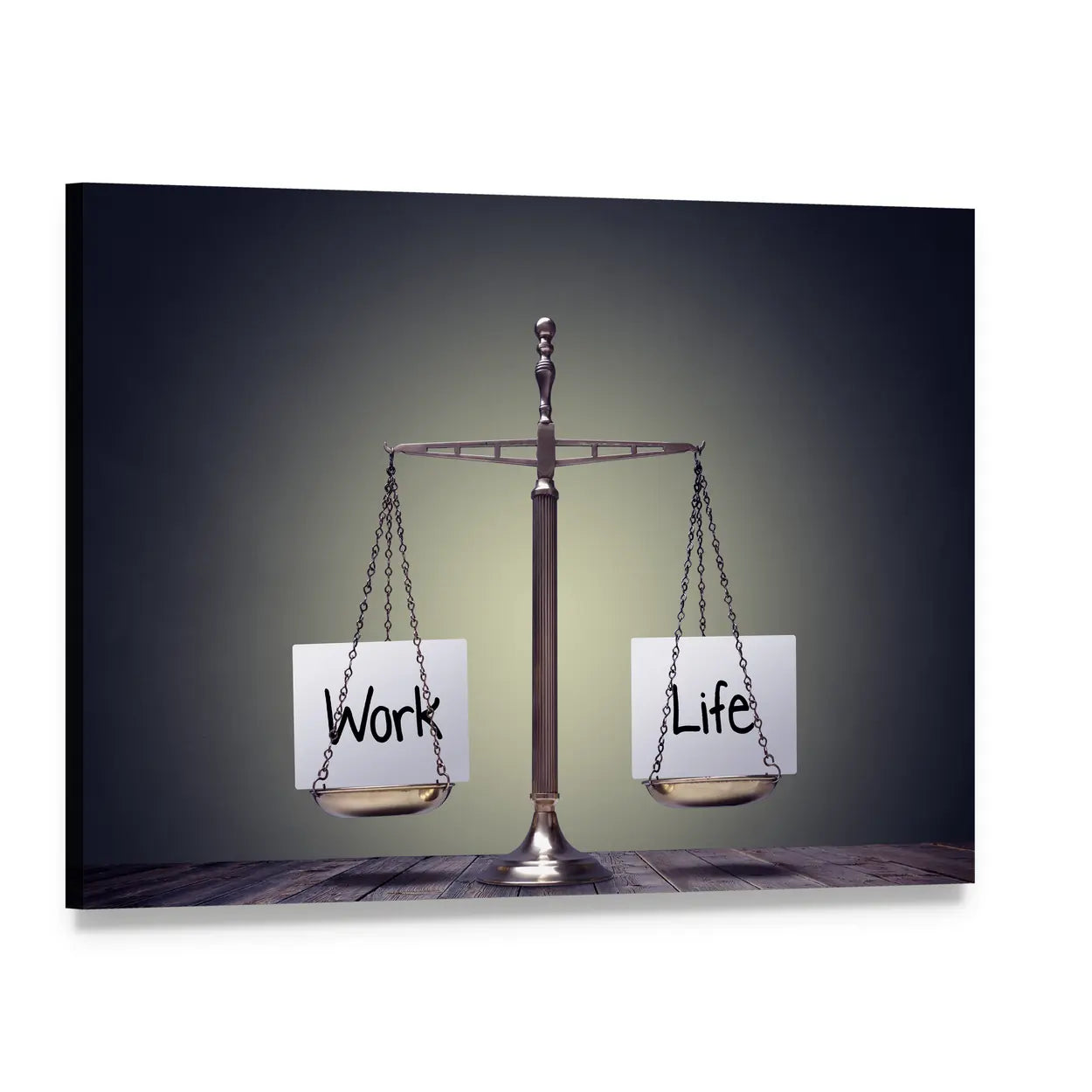 Work and Life Balance Scale Canvas Wall Art, single panel gallery wrapped canvas, angled product view
