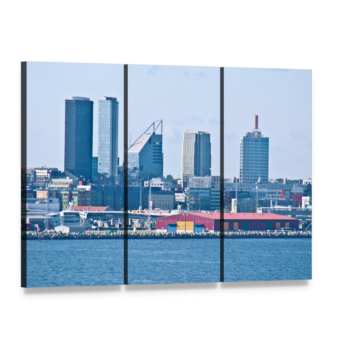 Tallinn Cityscape Canvas Wall Art, 3 panel 3 Horizontal layout gallery wrapped canvas set, angled product view