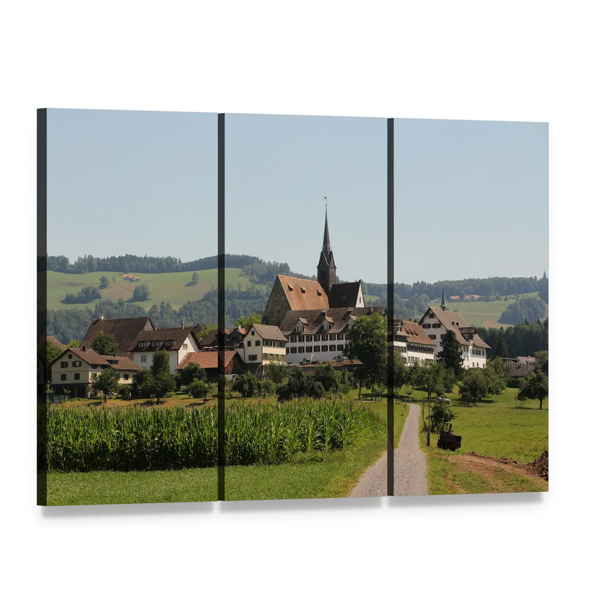 Kappel Monastery in Switzerland Canvas Wall Art, 3 panel 3 Horizontal layout gallery wrapped canvas set, angled product view