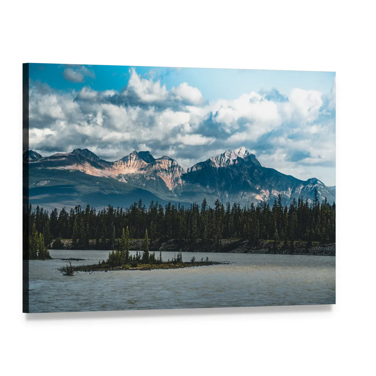 Athabasca River Canada Landscape Canvas Wall Art, single panel gallery wrapped canvas, angled product view