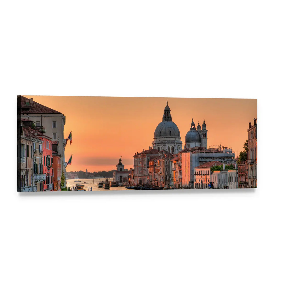 Grand Canal in Venice at Golden Hour Panoramic Canvas Wall Art, single panel gallery wrapped canvas, angled product view