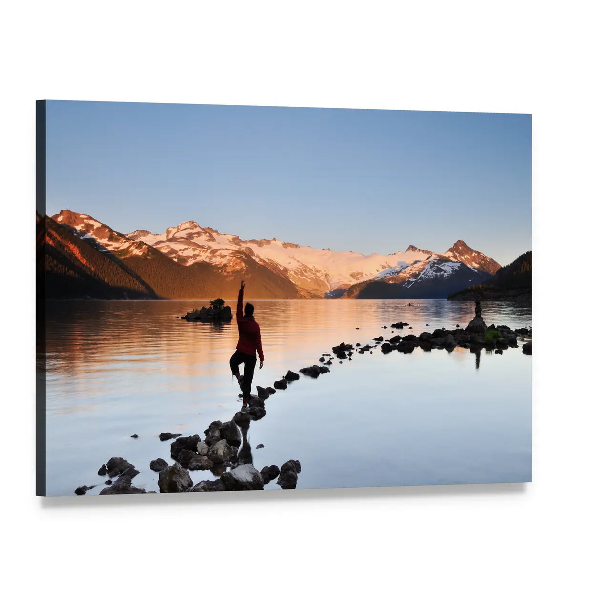 Sunset Yoga Silhouette at Garibaldi Lake Canvas Wall Art, single panel gallery wrapped canvas, angled product view