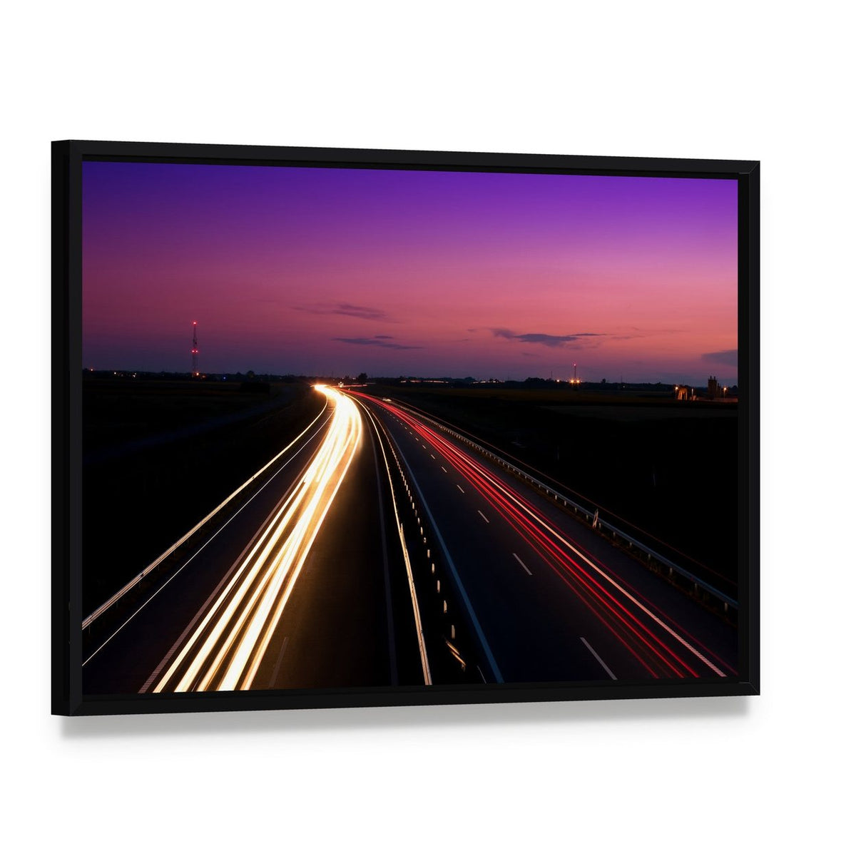 Cars Speeding on Highway Canvas Wall Art, framed canvas in a black floater frame, angled product view