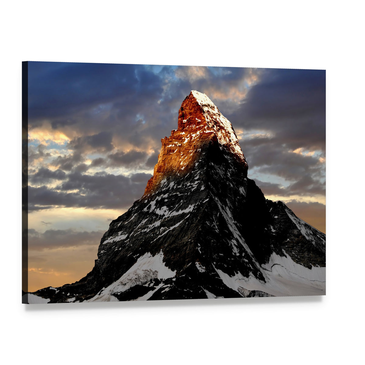 Sunrise on the Matterhorn Canvas Wall Art, single panel gallery wrapped canvas, angled product view
