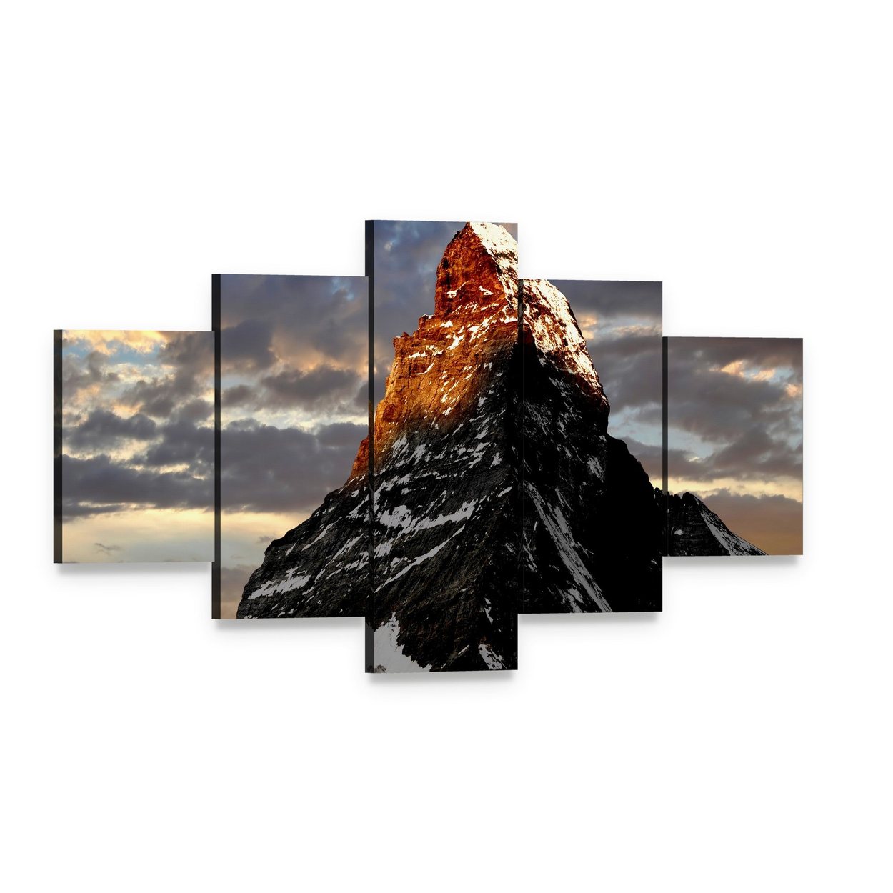 Sunrise on the Matterhorn Canvas Wall Art, 5 panel 5 Star layout gallery wrapped canvas set, angled product view