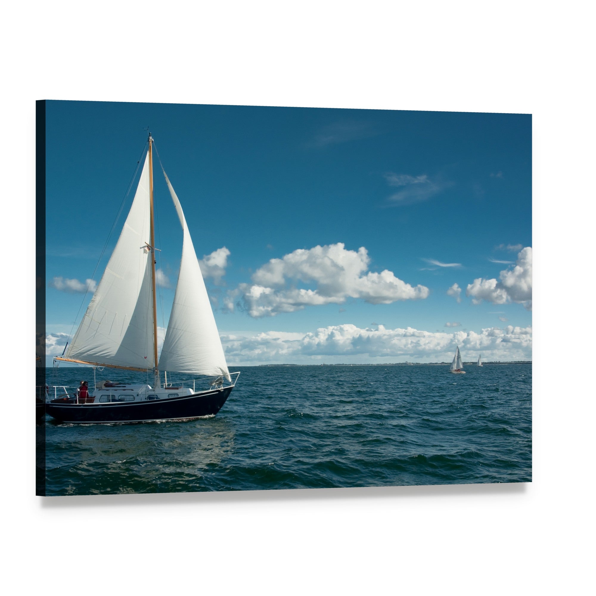 Sailing Boat on the Sea Canvas Wall Art, single panel gallery wrapped canvas, angled product view