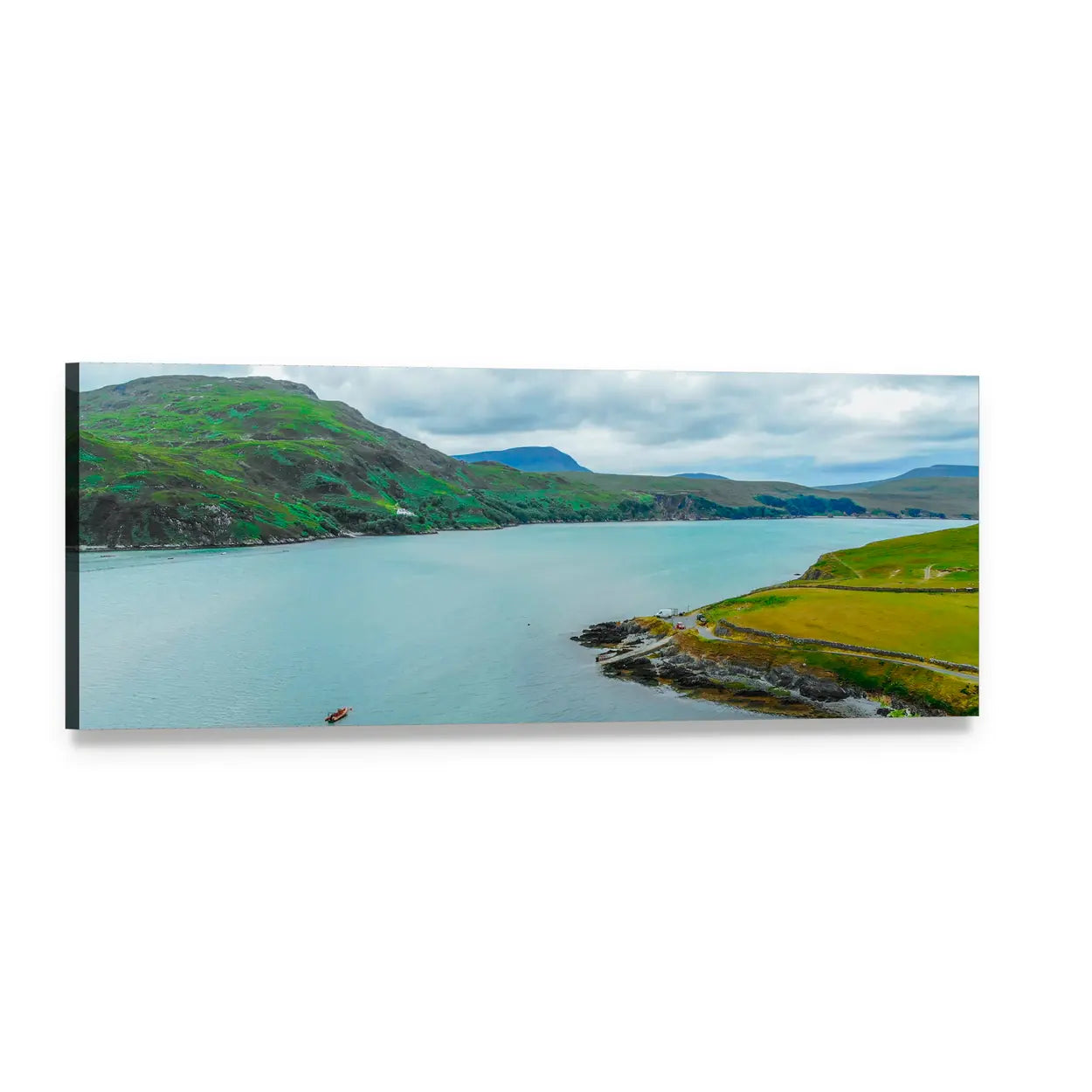 Kyle of Durness, Scotland Coastal Landscape Panoramic Canvas Wall Art, single panel gallery wrapped canvas, angled product view