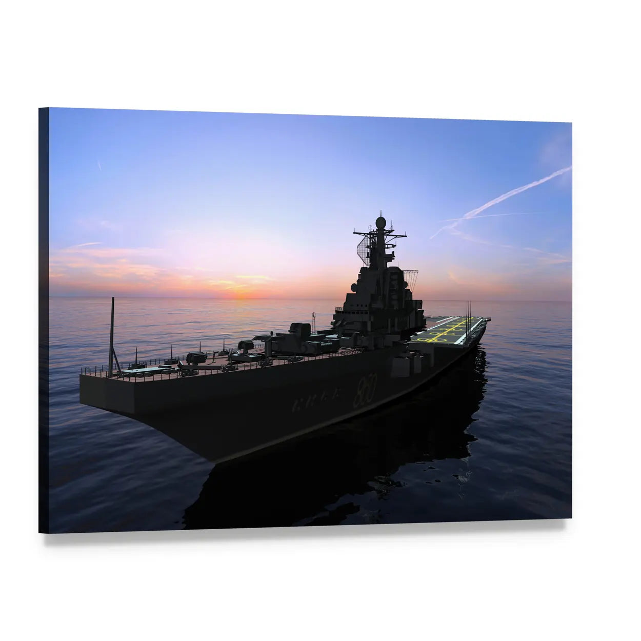 Naval Warship at Sunset Canvas Wall Art, single panel gallery wrapped canvas, angled product view
