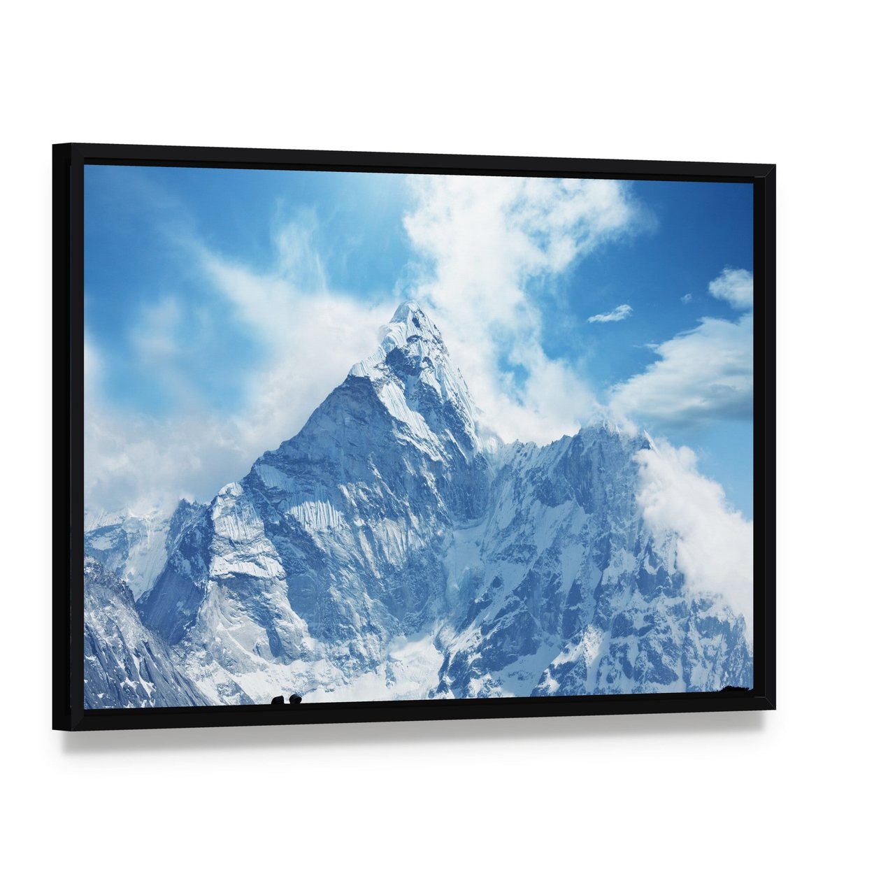 Climber on Himalaya Canvas Wall Art, framed canvas in a black floater frame, angled product view