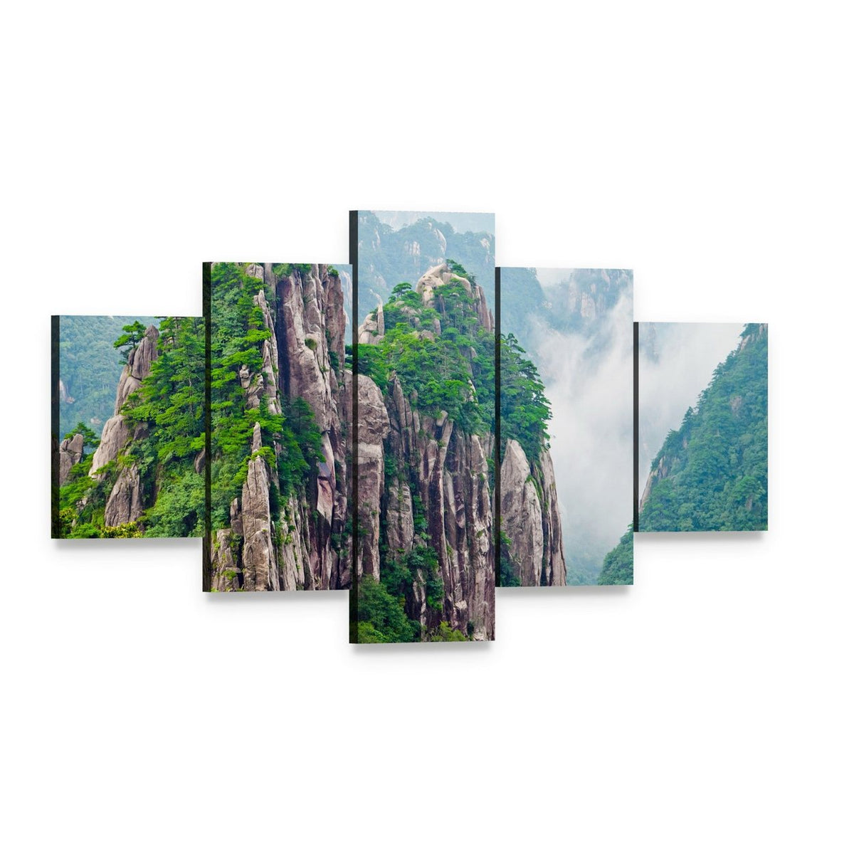 Yellow Huangshan Mountains in China Canvas Wall Art, 5 panel 5 Star layout gallery wrapped canvas set, angled product view