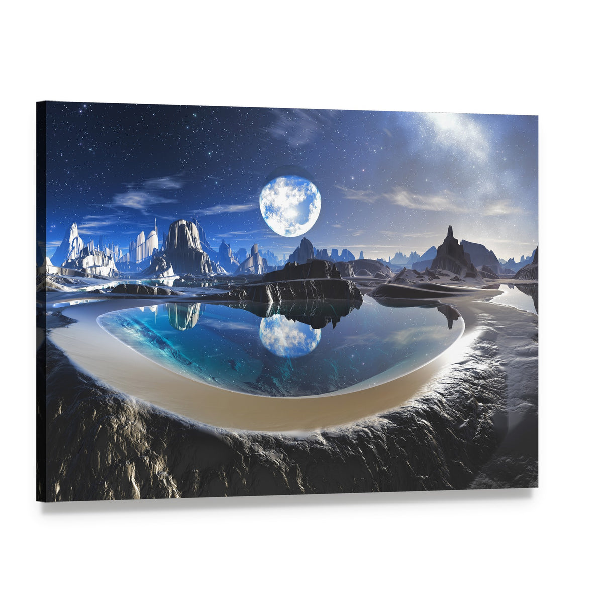 Earth Reflection in Crystal Pool Canvas Wall Art, single panel gallery wrapped canvas, angled product view