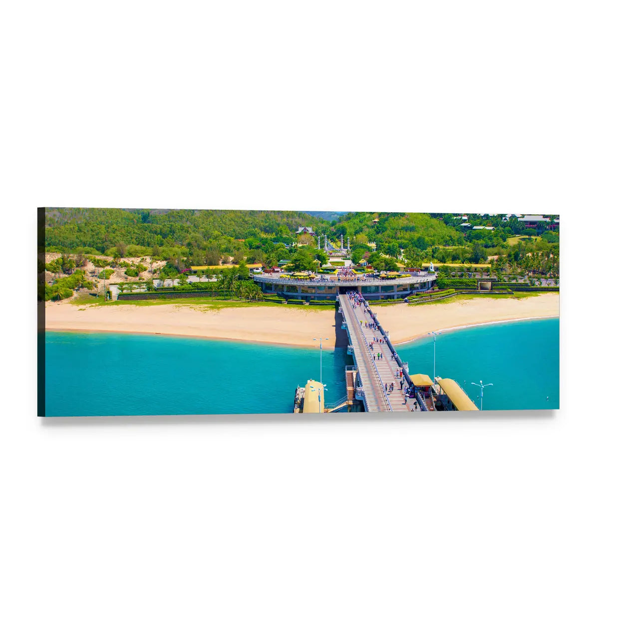Sanya Island Pier Over Turquoise Sea Panoramic Canvas Wall Art, single panel gallery wrapped canvas, angled product view