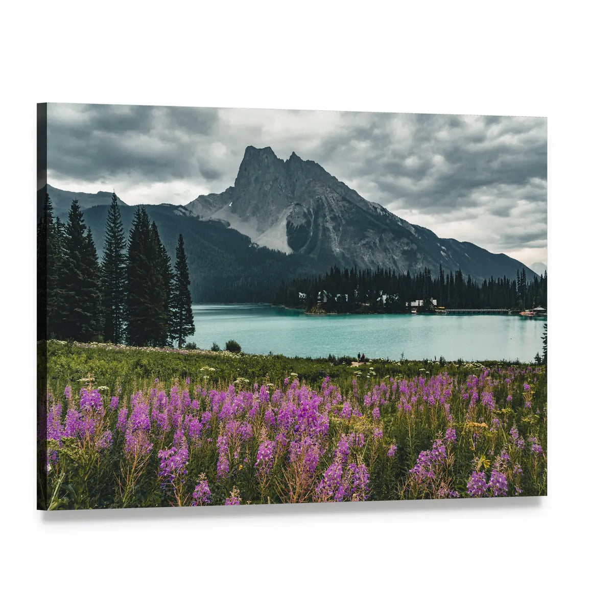 Emerald Lake with Mountains Canvas Wall Art, single panel gallery wrapped canvas, angled product view
