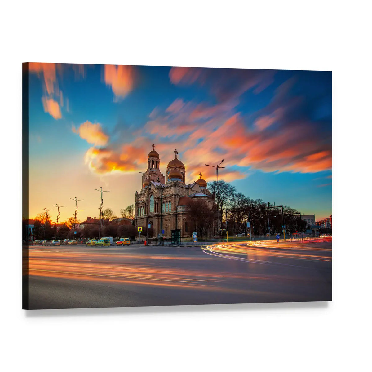 Cathedral of the Assumption at Dusk Canvas Wall Art, single panel gallery wrapped canvas, angled product view