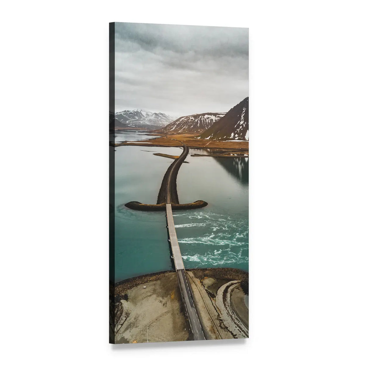 Bridge Over Turquoise Water, Iceland Vertical Canvas Wall Art, 1 panel 1 Vertical layout gallery wrapped canvas set, angled product view