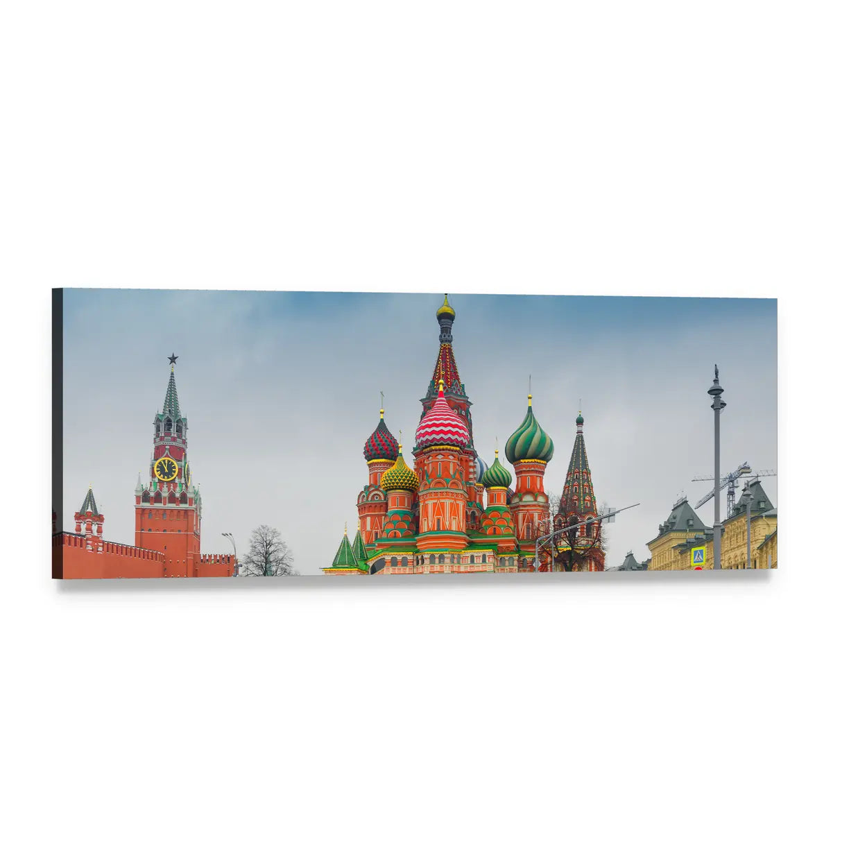 Moscow Red Square and Kremlin Towers Panoramic Canvas Wall Art, single panel gallery wrapped canvas, angled product view