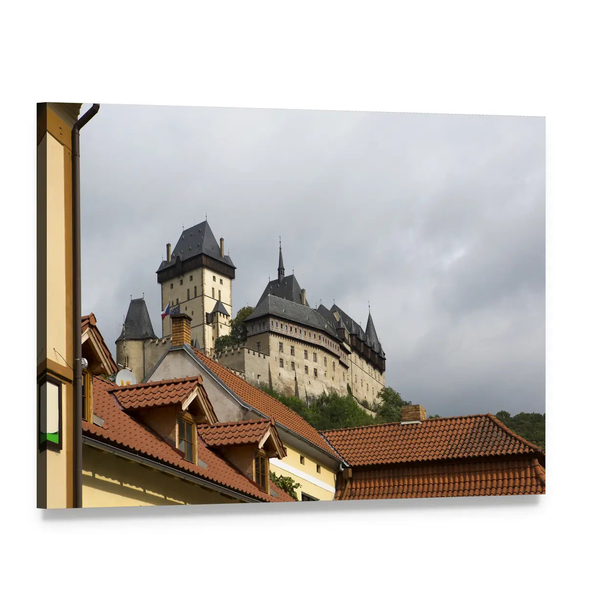 Karlstejn Medieval Castle Canvas Wall Art, single panel gallery wrapped canvas, angled product view