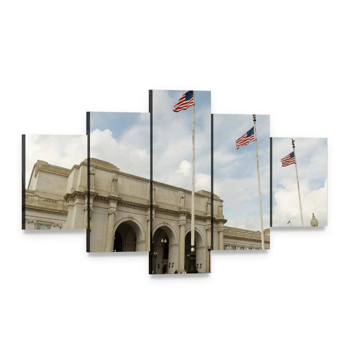 Washington Union Station Canvas Wall Art, 5 panel 5 Star layout gallery wrapped canvas set, angled product view