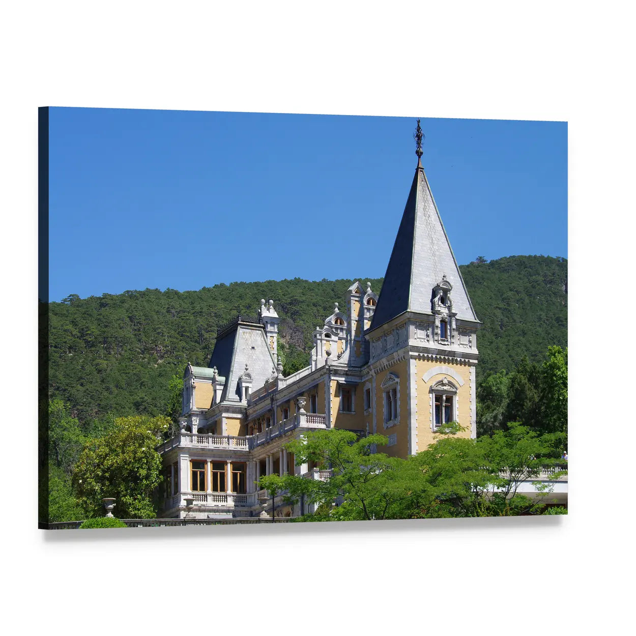 Massandra Palace on Wooded Hills Canvas Wall Art, single panel gallery wrapped canvas, angled product view