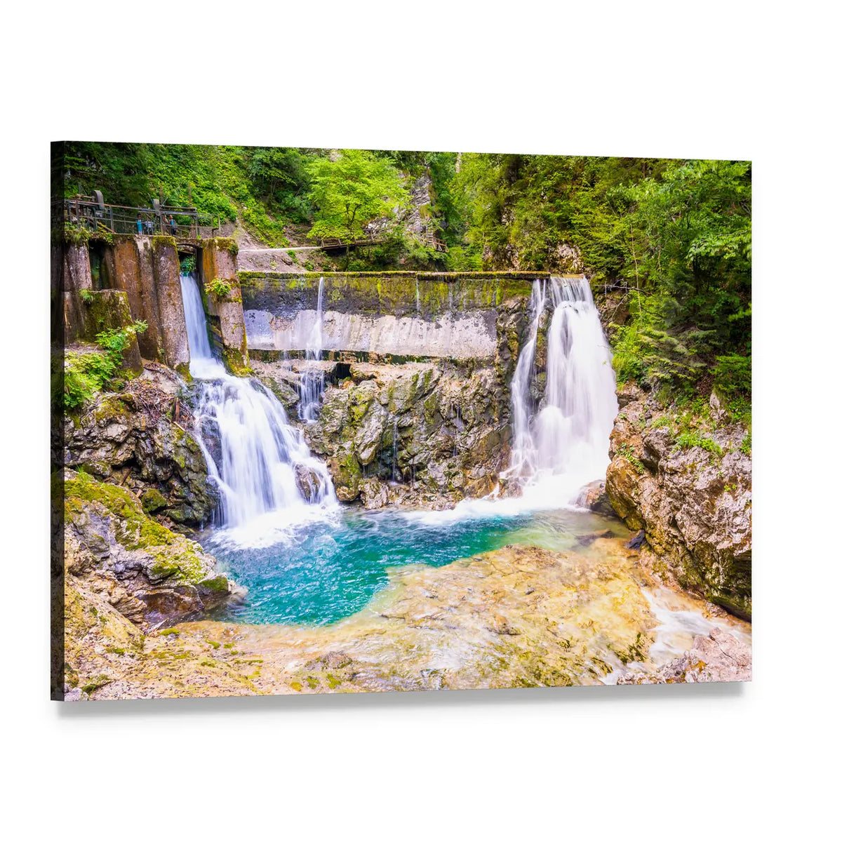 Vintgar Gorge Waterfall, Slovenia Canvas Wall Art, single panel gallery wrapped canvas, angled product view