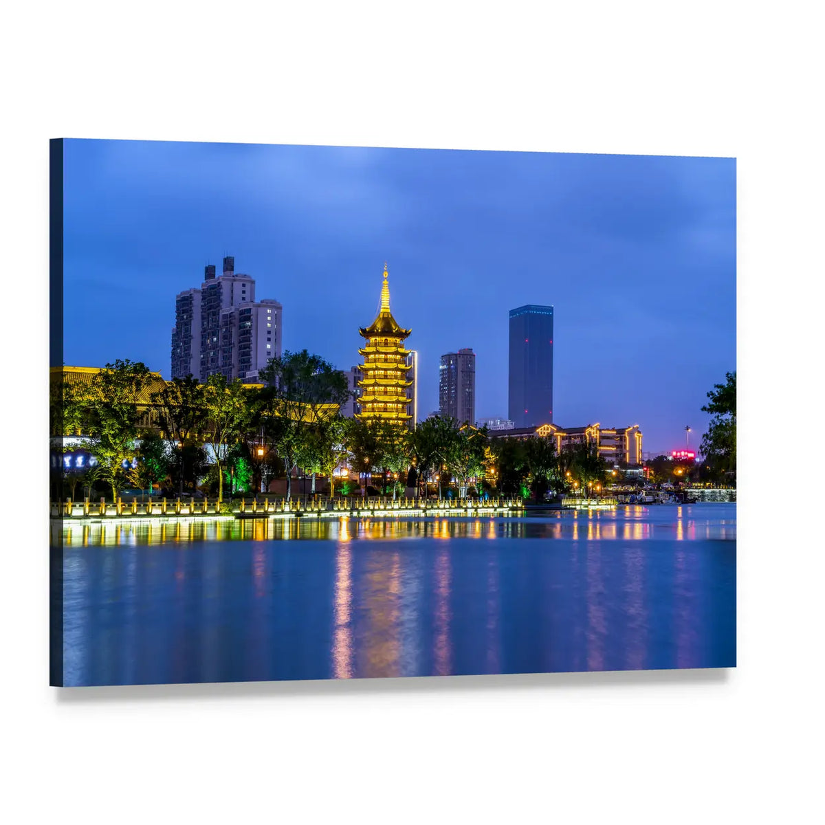 Qingjiangpu Building Huai'an Night Skyline Canvas Wall Art, single panel gallery wrapped canvas, angled product view