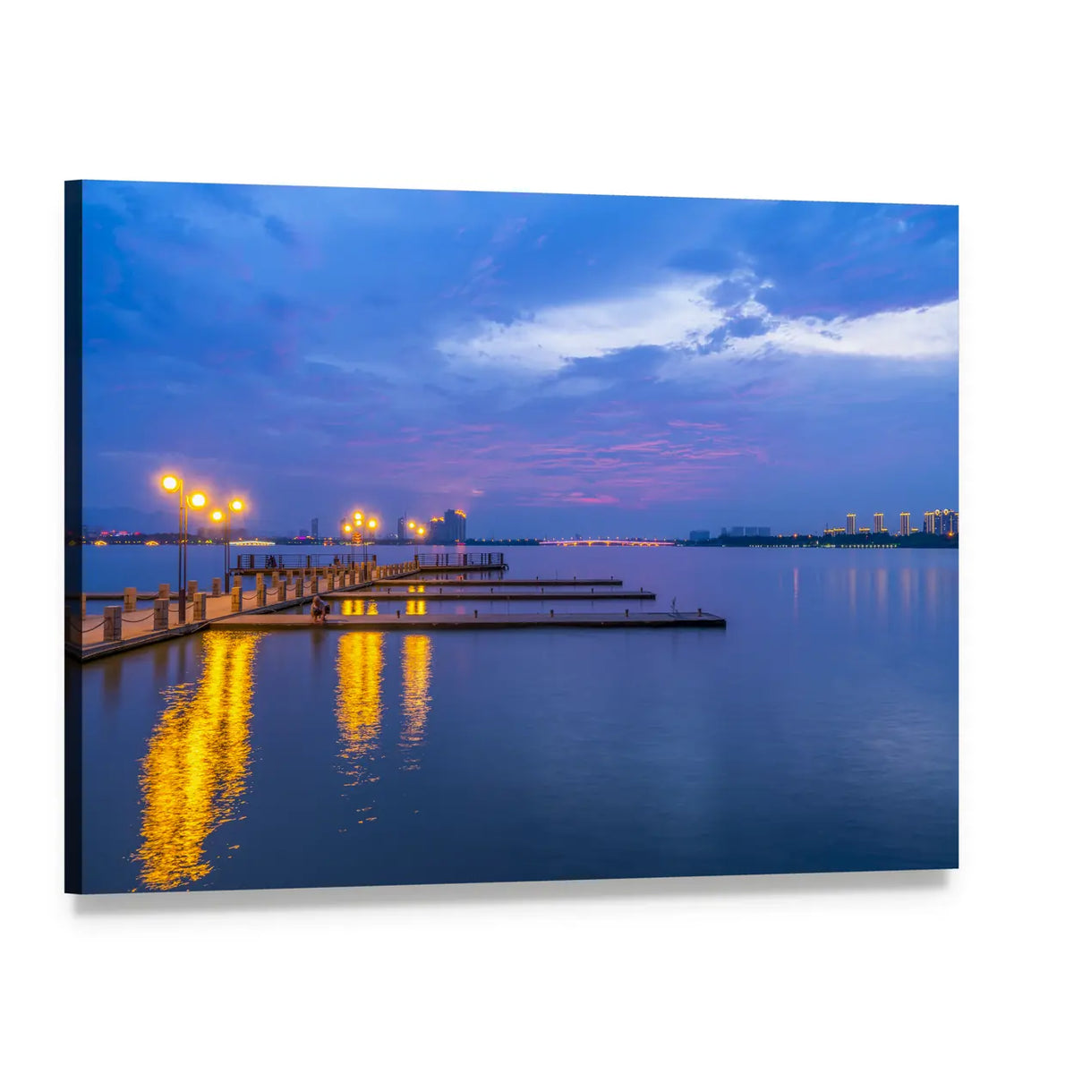Yixing Shiqiao Lake View at Dusk Canvas Wall Art, single panel gallery wrapped canvas, angled product view