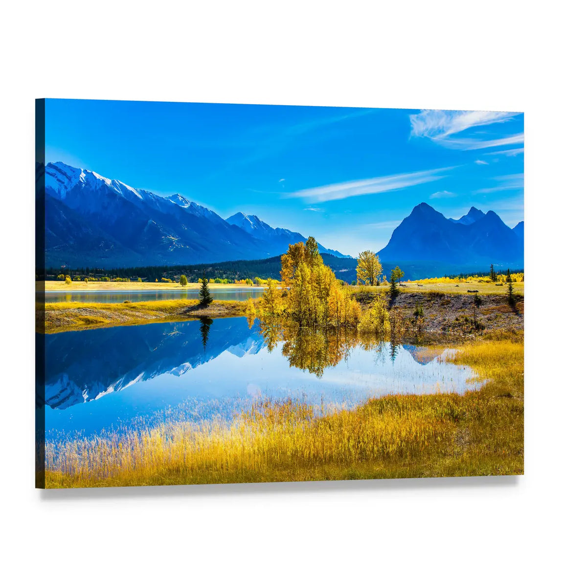 Abraham Lake Landscape Canvas Wall Art, single panel gallery wrapped canvas, angled product view