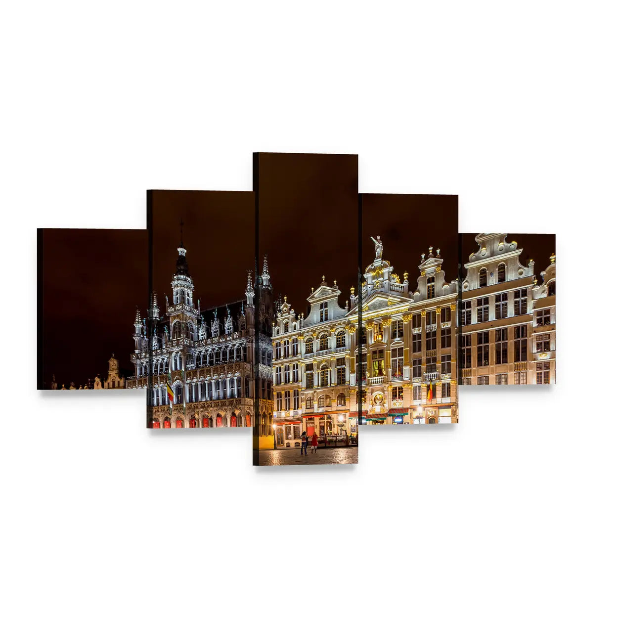 Brussels Grand Place Canvas Wall Art, 5 panel 5 Star layout gallery wrapped canvas set, angled product view