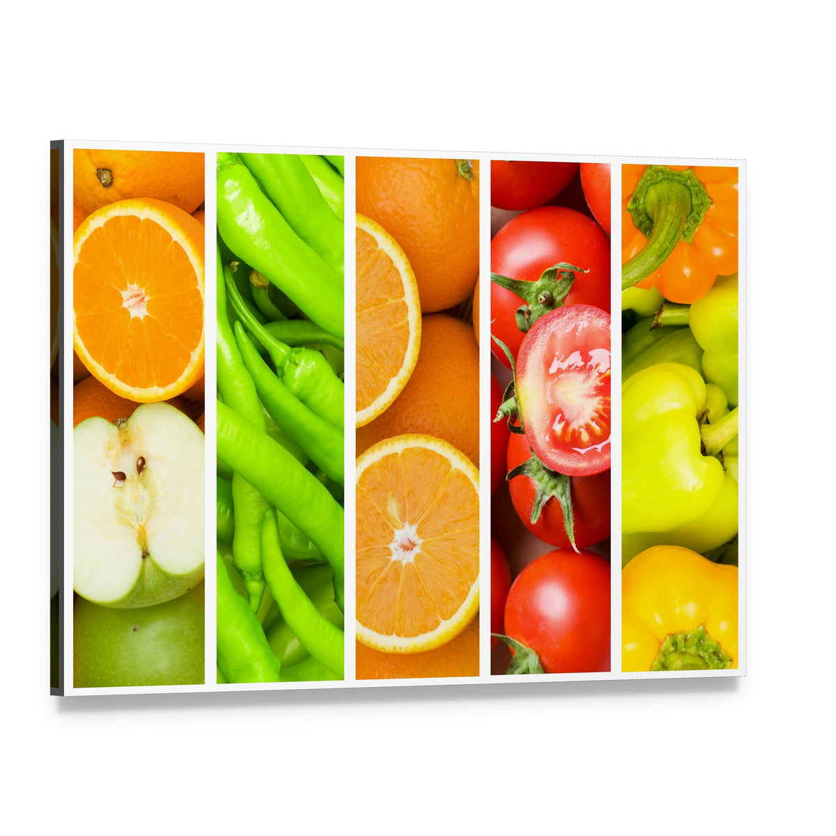 Collage of Fruits and Vegetables Canvas Wall Art, single panel gallery wrapped canvas, angled product view