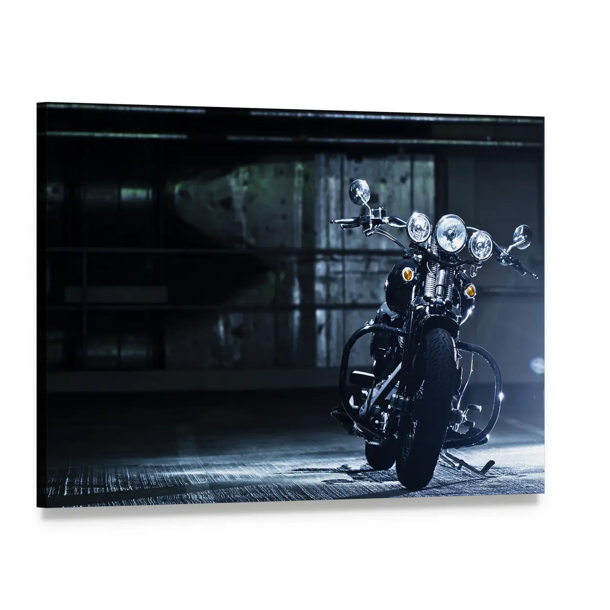 Classic Cruiser Motorcycle Front Canvas Wall Art, single panel gallery wrapped canvas, angled product view