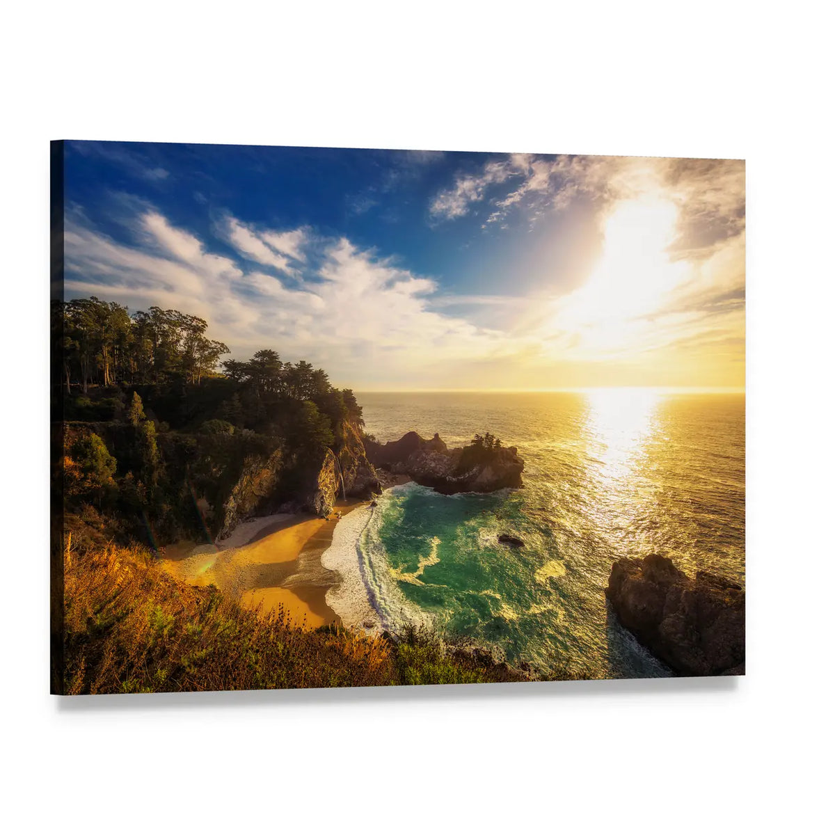 Sunset Over Pacific Coast Highway Canvas Wall Art, single panel gallery wrapped canvas, angled product view