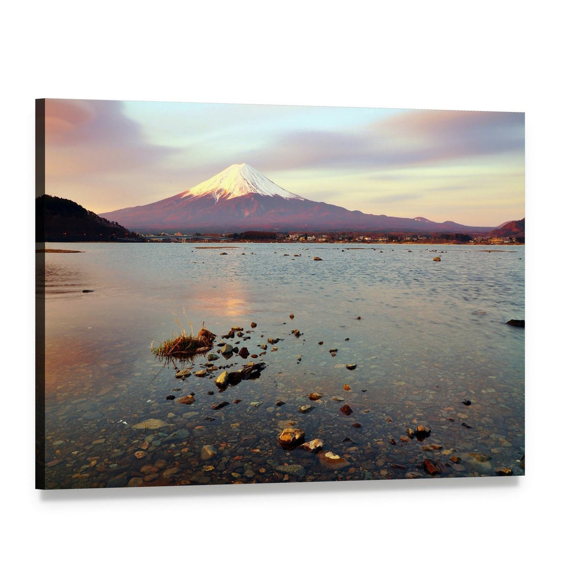 Morning at Snow-capped Fuji Mountain Canvas Wall Art, single panel gallery wrapped canvas, angled product view