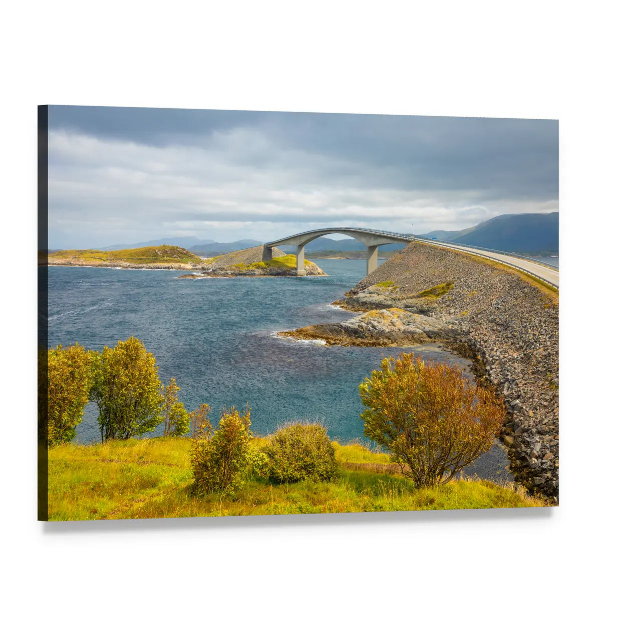 Atlantic Road Norway Canvas Wall Art, single panel gallery wrapped canvas, angled product view