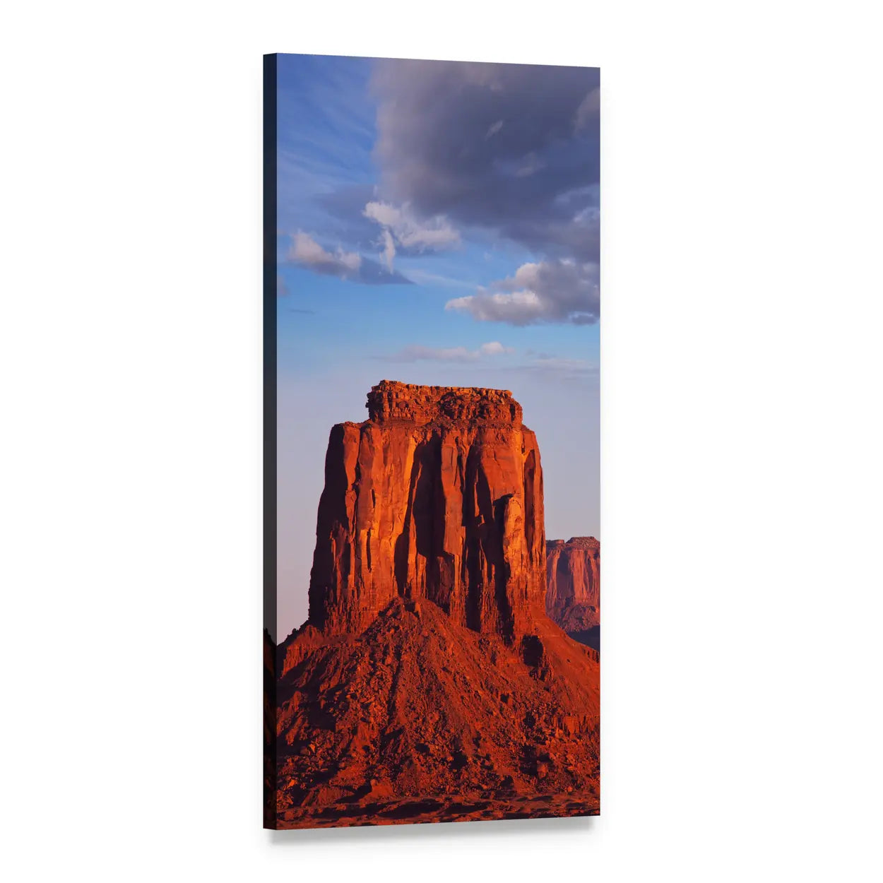 Monument Valley Red Butte at Golden Hour Vertical Canvas Wall Art, 1 panel 1 Vertical layout gallery wrapped canvas set, angled product view