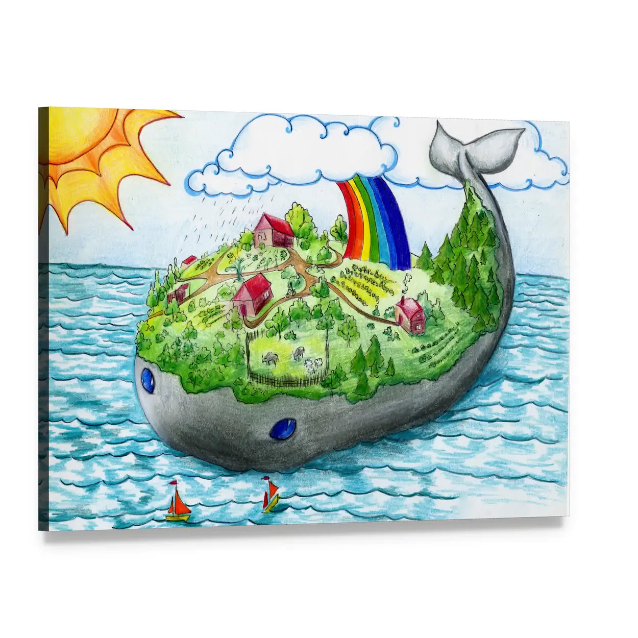 Fairy Tale Whale Island Canvas Wall Art, single panel gallery wrapped canvas, angled product view