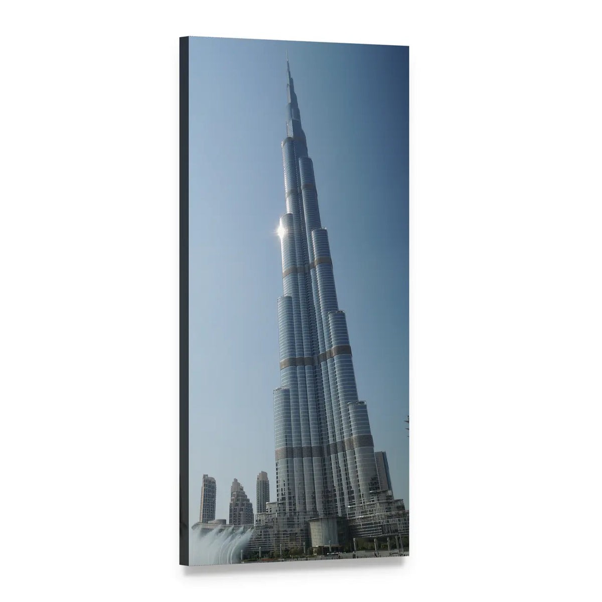 Burj Khalifa Tower Sunlit Spire Vertical Canvas Wall Art, 1 panel 1 Vertical layout gallery wrapped canvas set, angled product view