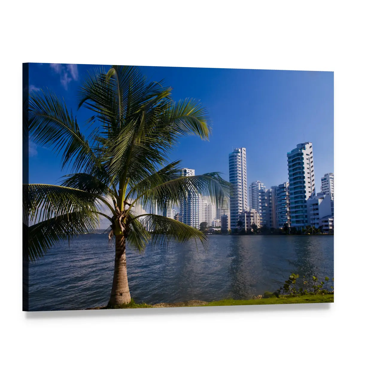 Boca Grande Cartagena Tropical Skyline Canvas Wall Art, single panel gallery wrapped canvas, angled product view