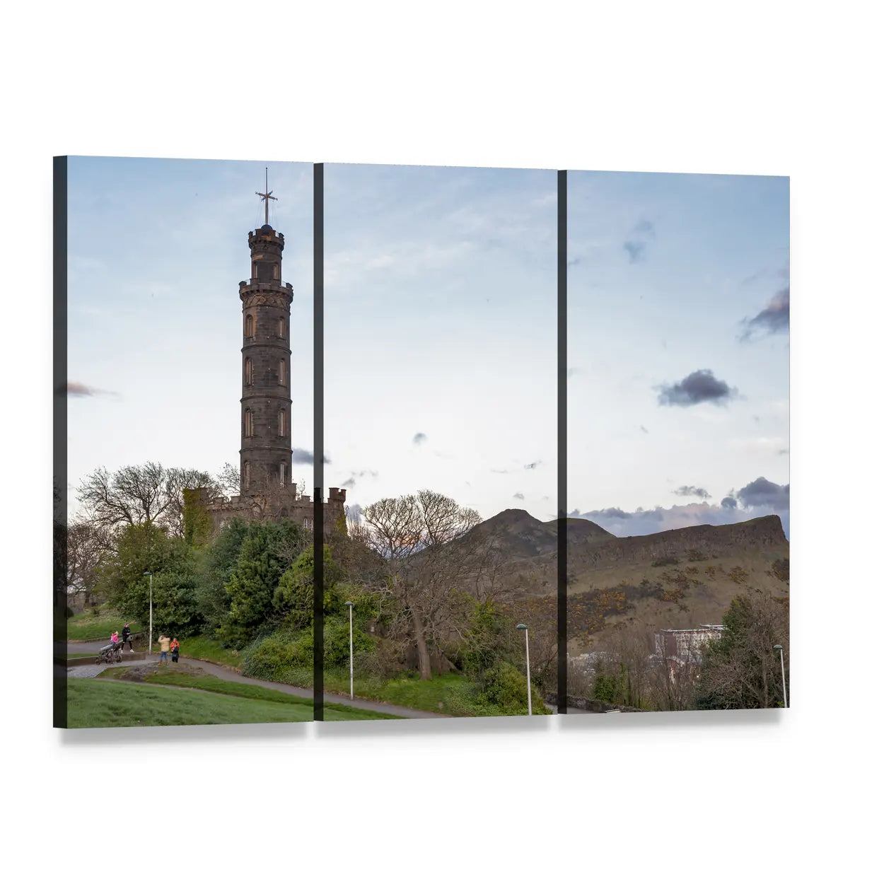 Nelson Monument on Rocky Hill Canvas Wall Art, 3 panel 3 Horizontal layout gallery wrapped canvas set, angled product view