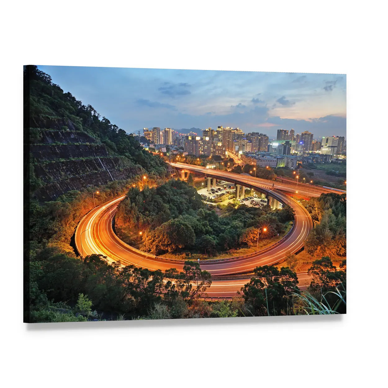 City Interchange at Night Canvas Wall Art, single panel gallery wrapped canvas, angled product view