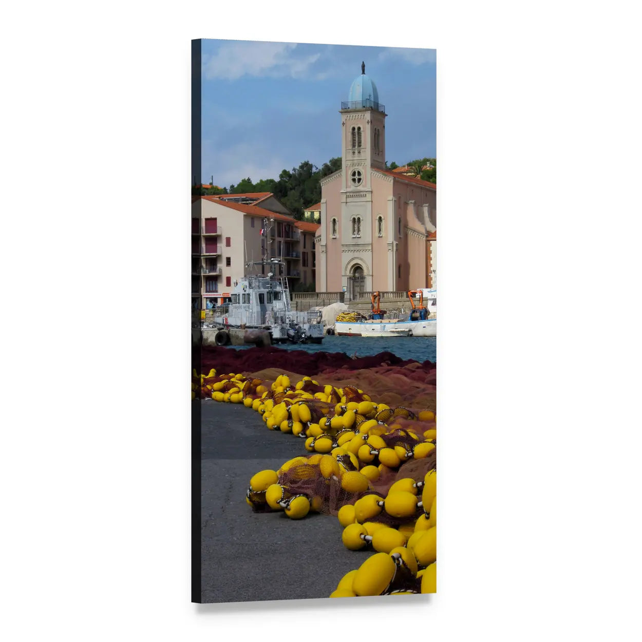 Fishing Nets at Port Vendres Vertical Canvas Wall Art, 1 panel 1 Vertical layout gallery wrapped canvas set, angled product view
