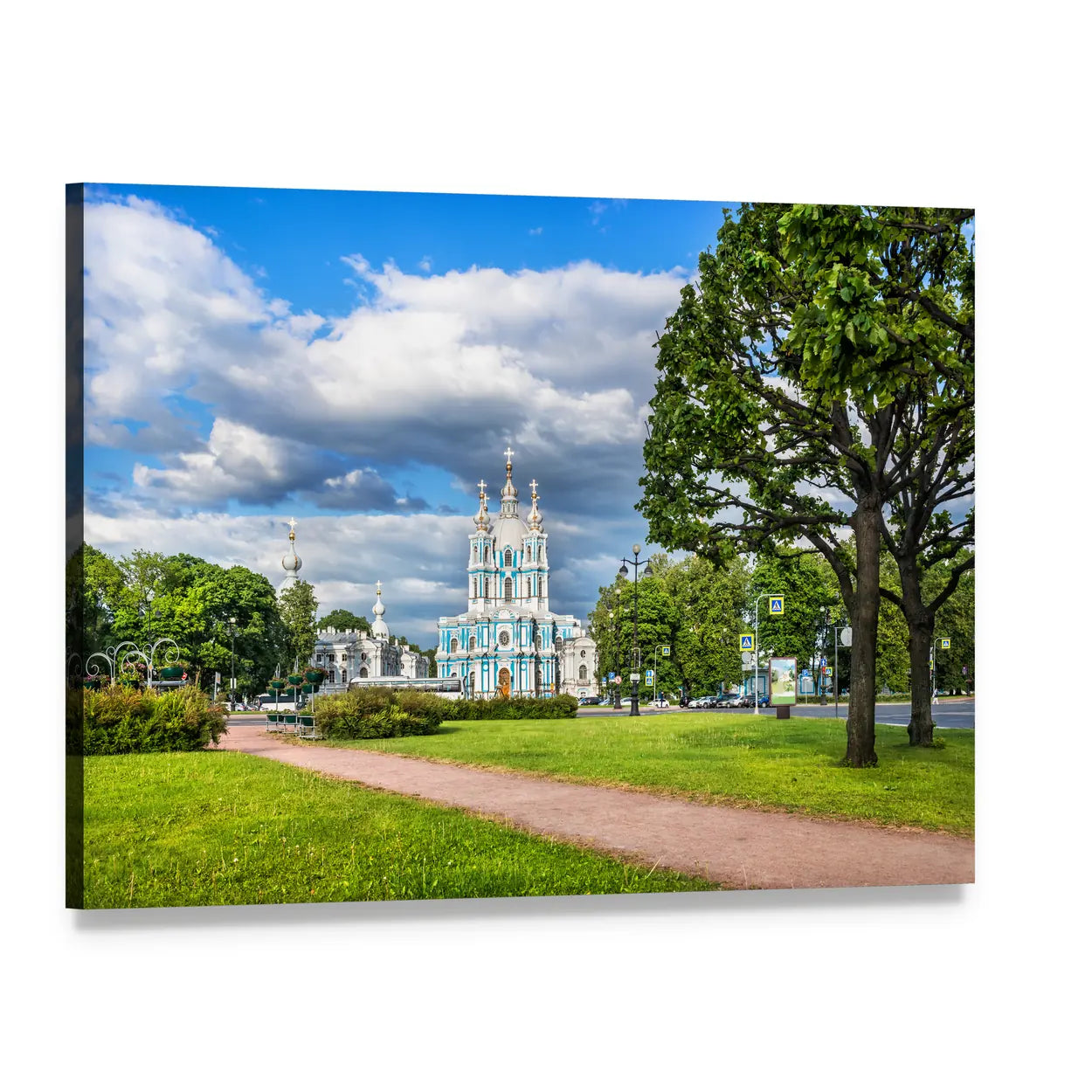 Smolny Cathedral on a Sunny Summer Day Canvas Wall Art, single panel gallery wrapped canvas, angled product view