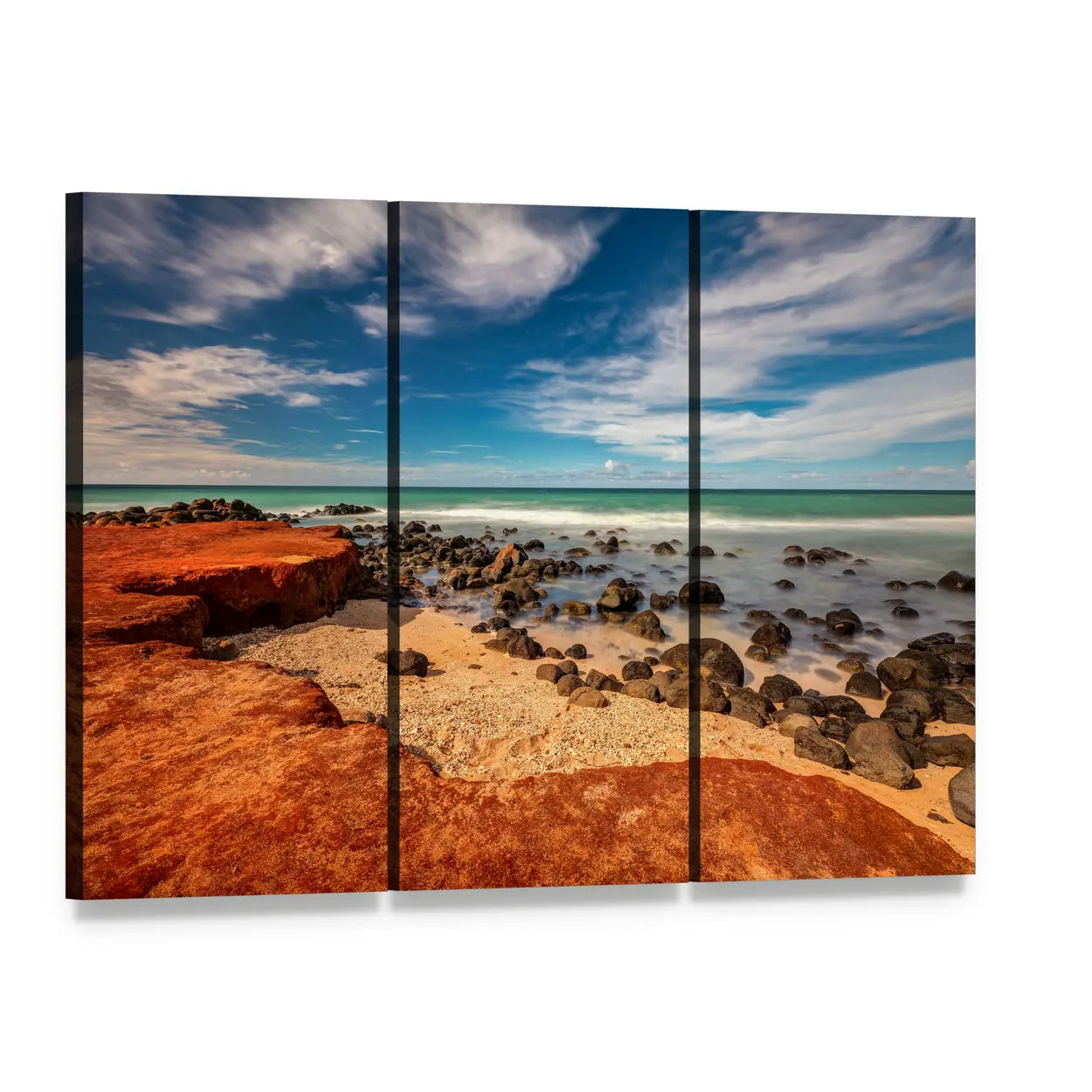 Red Dirt at Baby Beach Canvas Wall Art, 3 panel 3 Horizontal layout gallery wrapped canvas set, angled product view
